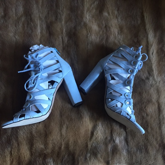 Light blue suede lace up gladiator heel - Picture 2 of 3